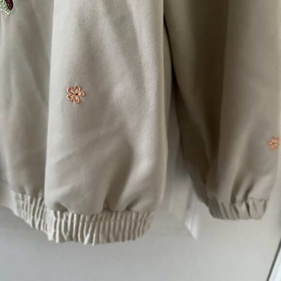 Vintage Alfred Dunner Tan Flower Embroidered Windbreaker Zip Jacket Plus Size 16 - Picture 8 of 16
